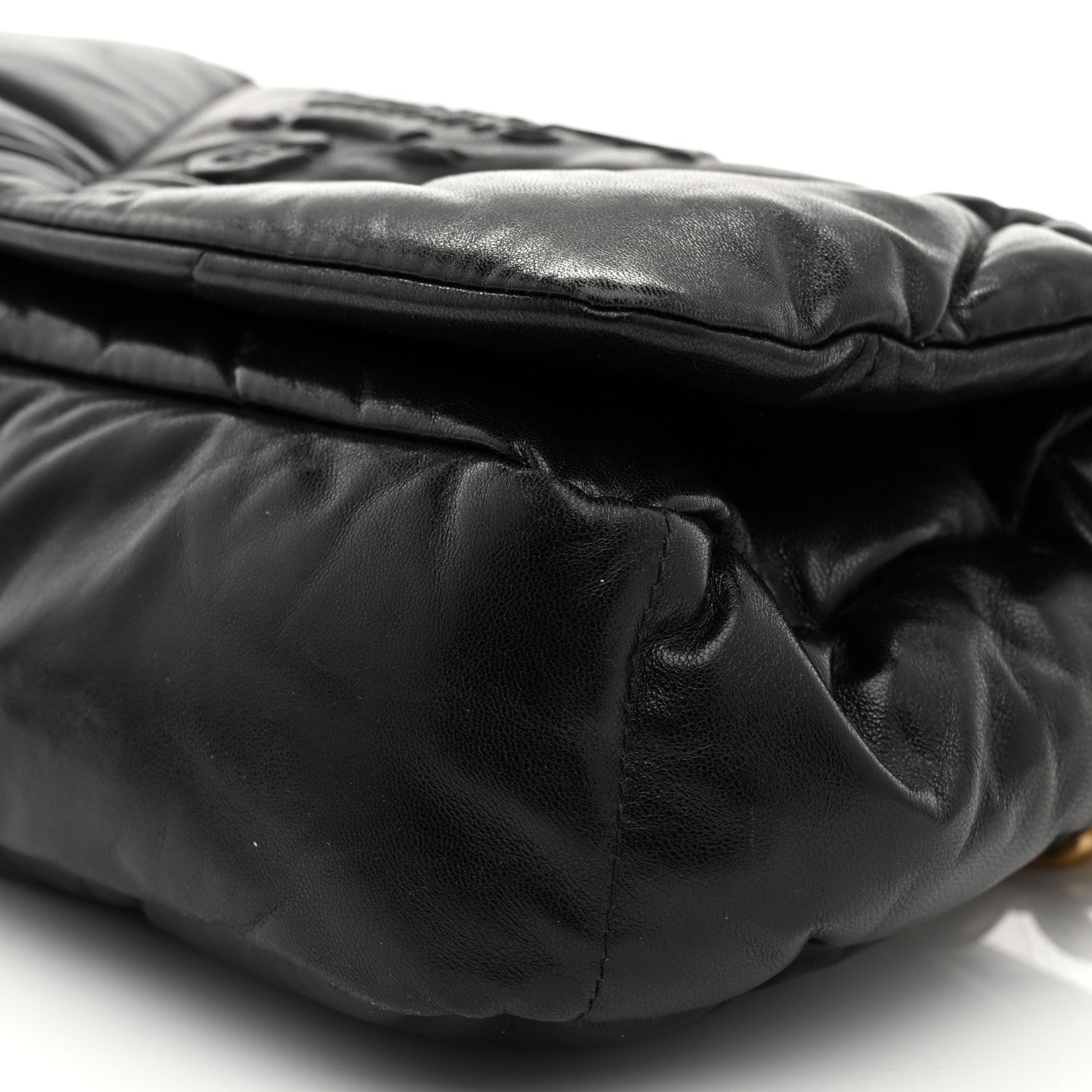 Prada Nappa Soft Padded Logo Embossed Triangle Quilted Small Shoulder Bag Black 11 of 11