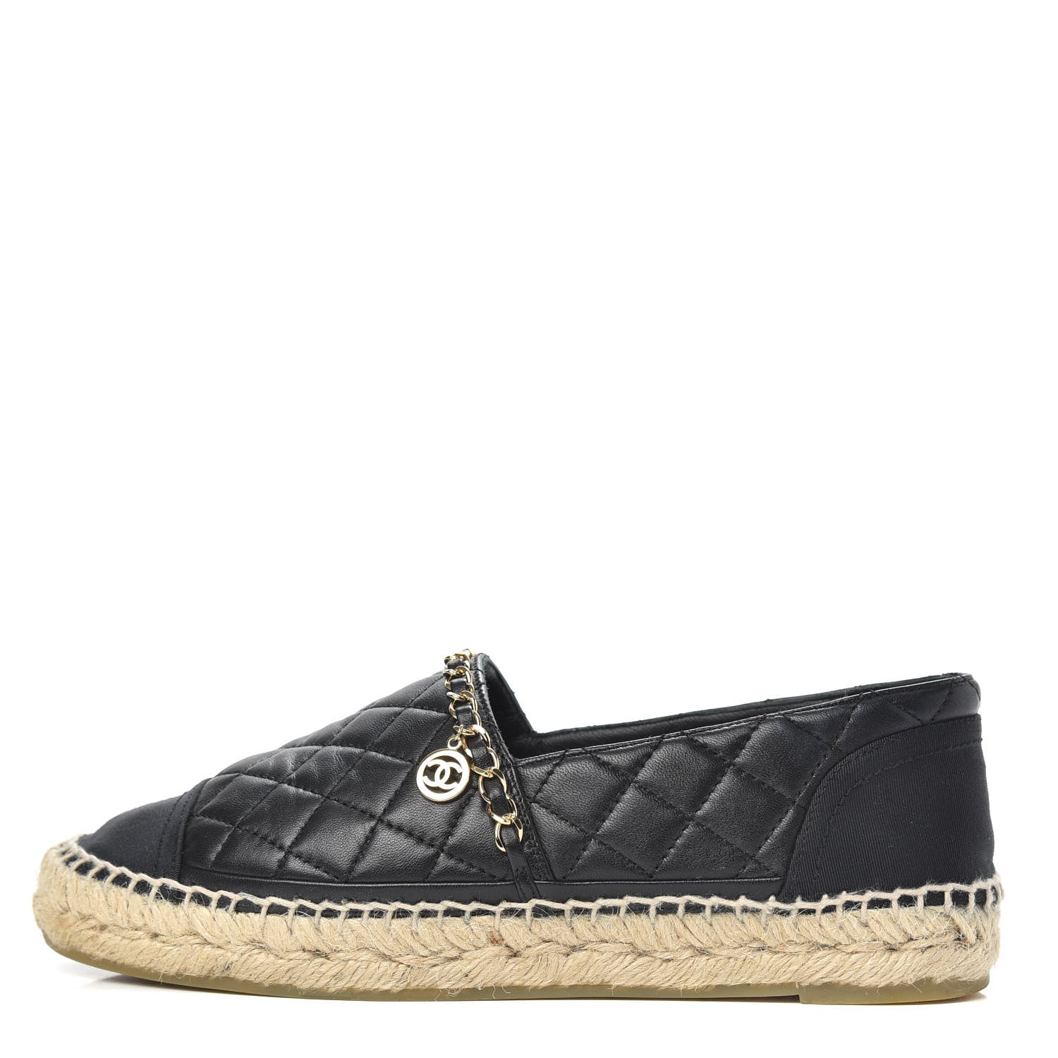 Chanel Lambskin Grosgrain Quilted CC Chain Espadrilles 38 Black 1 of 9
