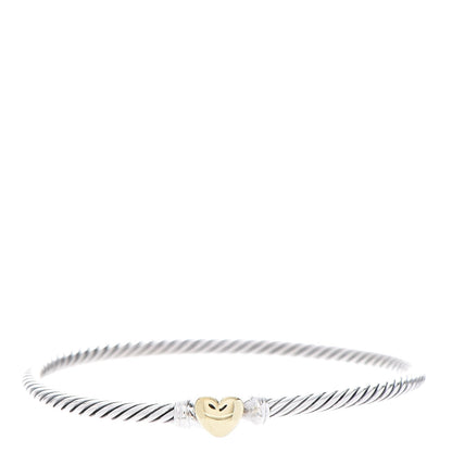 David Yurman Sterling Silver 18K Yellow Gold 3mm Cable Collectibles Heart Bracelet 1 of 4