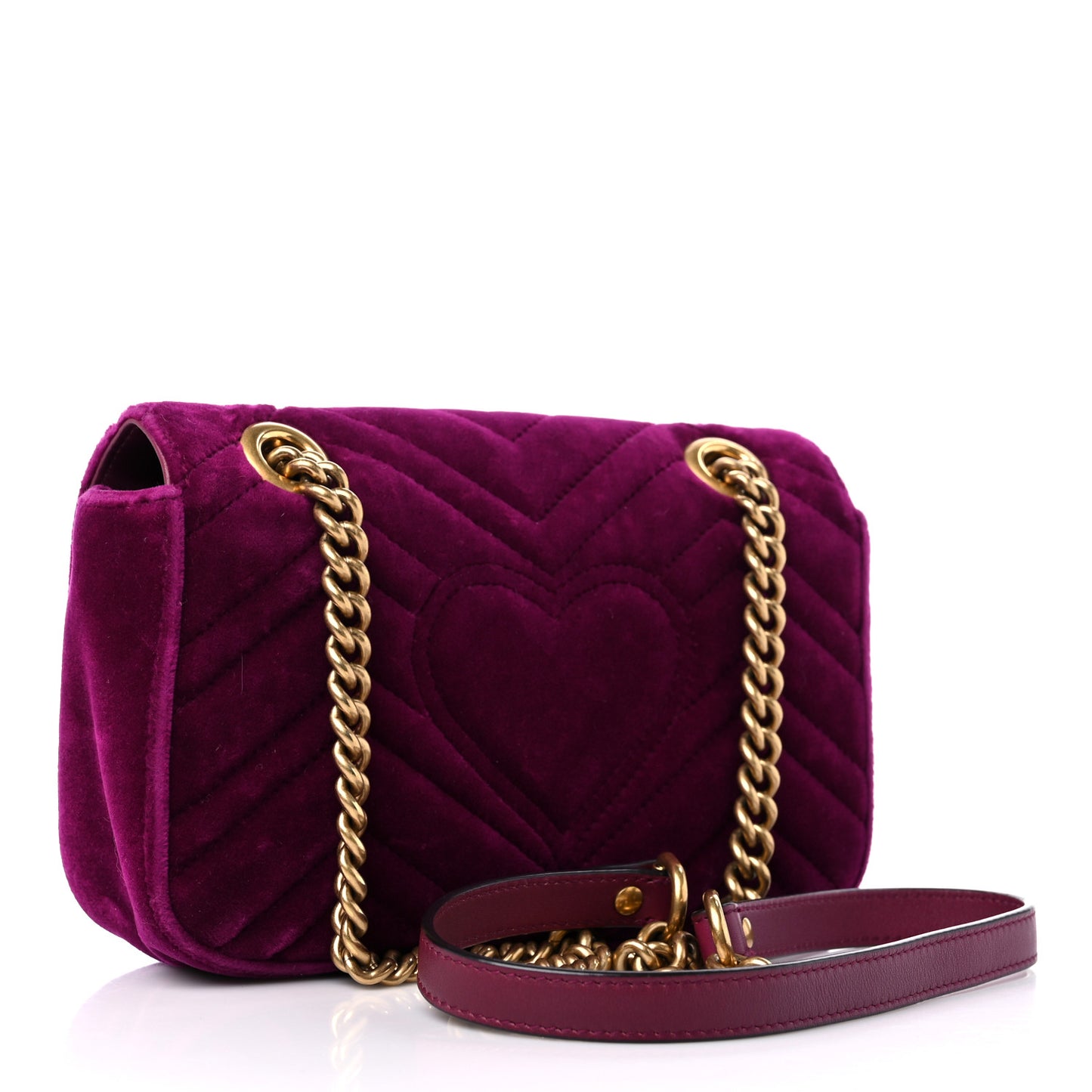 Velvet Matelasse Mini GG Marmont Shoulder Bag Fuchsia Violet Cyclamen