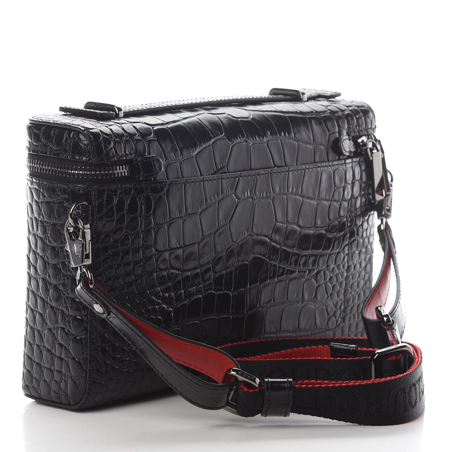 Crocodile Embossed Calfskin Kypipouch Travel Toiletry Case Black