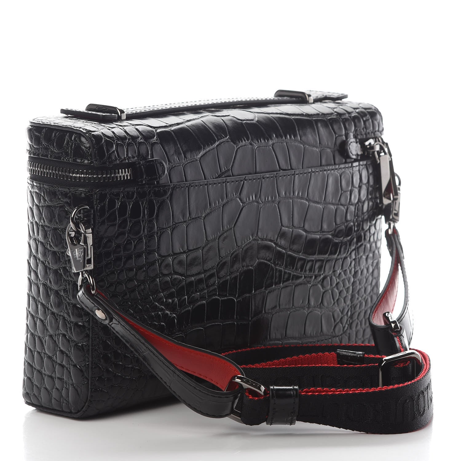 Christian Louboutin Crocodile Embossed Calfskin Kypipouch Travel Toiletry Case Black 3 of 9