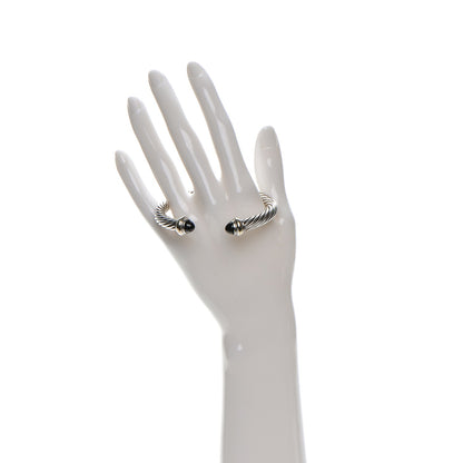 David Yurman Sterling Silver 14K Yellow Gold Black Onyx 7mm Cable Classics Bracelet 2 of 4