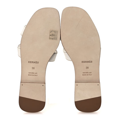 Hermes Box Calfskin Oran Sandals 38 White 7 of 11