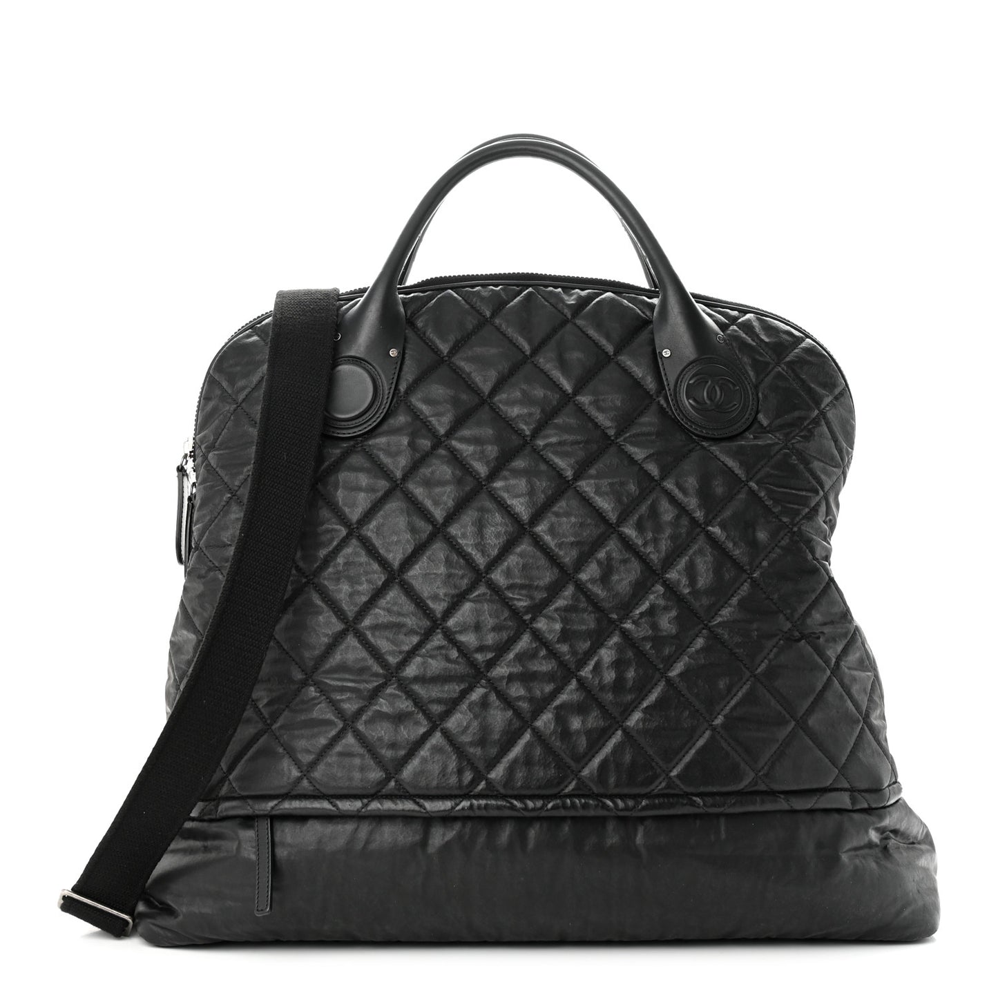 Coated Canvas Quilted Large Garment Travel Bag Black