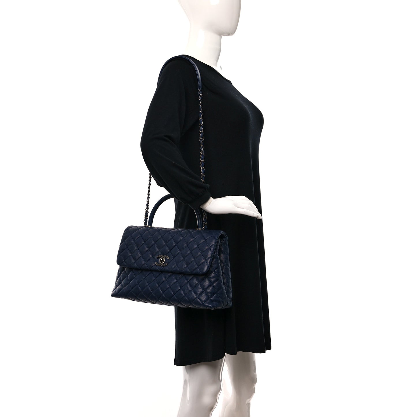 Caviar Quilted Medium Coco Handle Flap Navy Blue