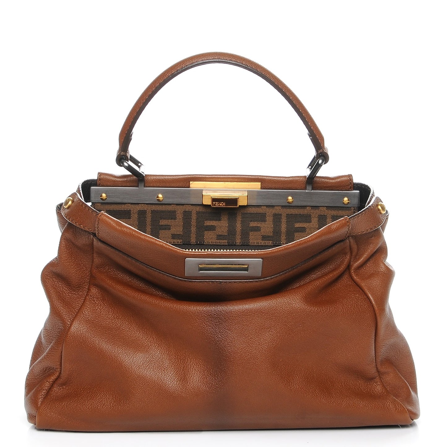 Goatskin Zucca Medium Peekaboo Iconic Satchel Cuoio Tobacco Moro