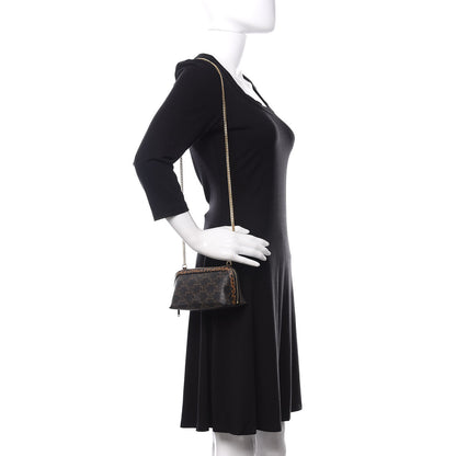 Celine Triomphe Canvas Calfskin Leopard Print Mini Clutch on Chain Black Tan 2 of 11