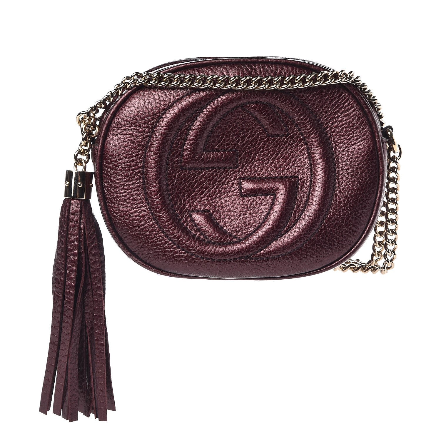 Gucci Metallic Cellarius Calfskin Mini Soho Chain Bag Classic Burgundy 1 of 7