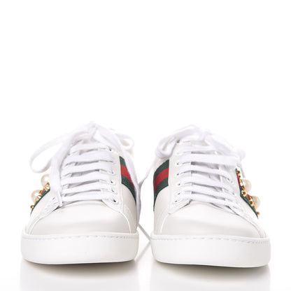 Gucci Calfskin Web Pearl Studded Ace Sneakers 36 White 2 of 9