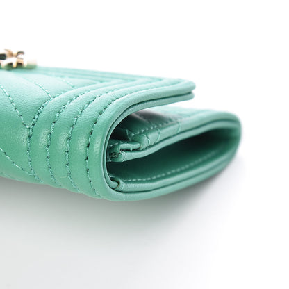 Chanel Lambskin Chevron Quilted Boy Card Holder Wallet Green 13 of 13