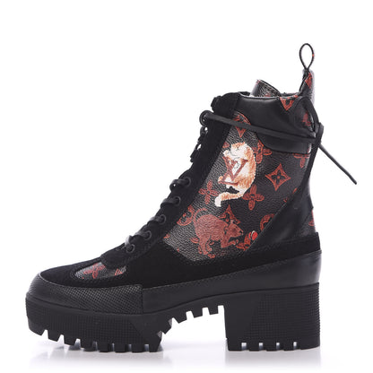 Louis Vuitton Suede Calfskin Catogram Laureate Platform Desert Boots 39 Black Marron 1 of 7
