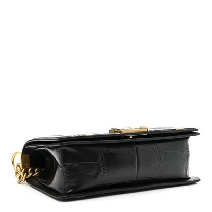 Chanel Calfskin Crocodile Embossed Graffiti Cocodile Medium Boy Flap Black 4 of 11