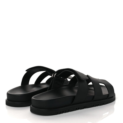 Hermes Calfskin Womens Chypre Sandals 37.5 Black 4 of 9