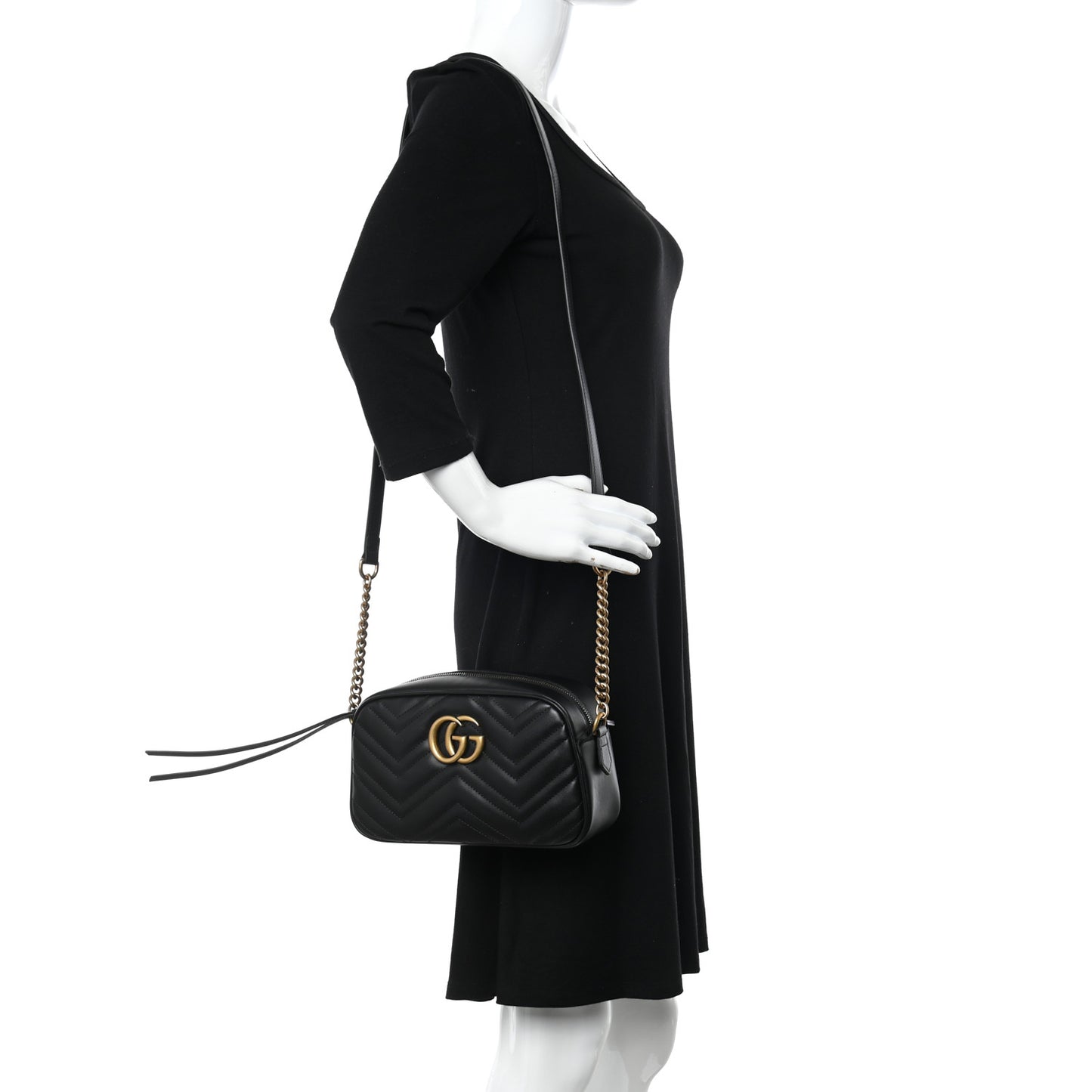 Calfskin Matelasse Small GG Marmont Chain Shoulder Bag Black
