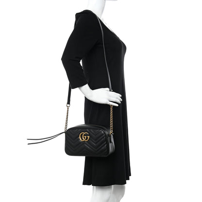 Gucci Calfskin Matelasse Small GG Marmont Chain Shoulder Bag Black 3 of 10