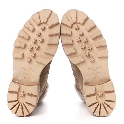 Jimmy Choo Suede Shearling Eshe Flat Boots Stucco 36.5 Natural 5 of 8