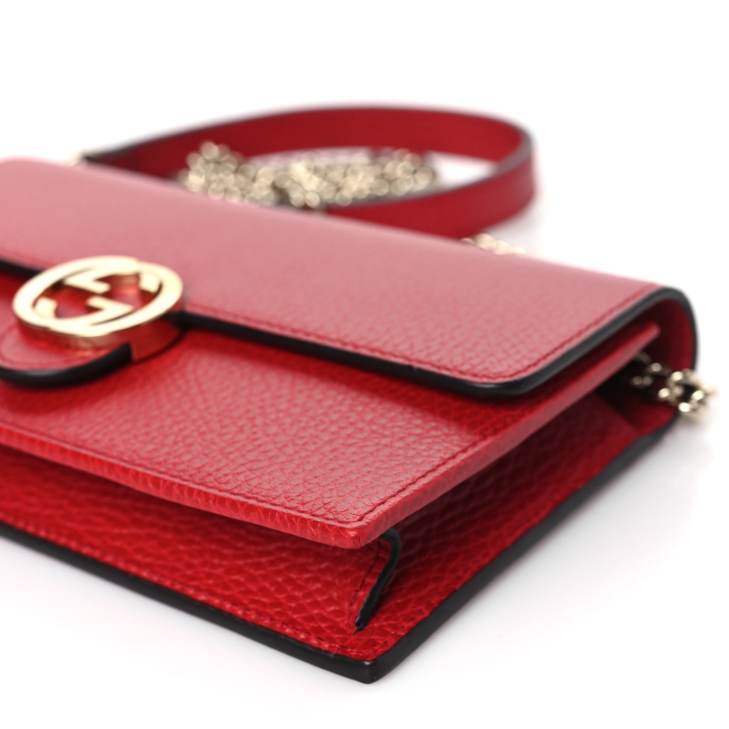 Gucci Dollar Calfskin Interlocking G Chain Wallet Red 9 of 9