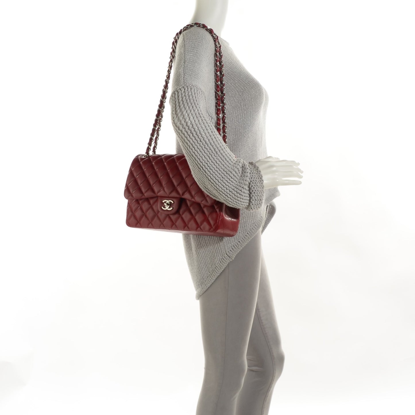 Caviar Quilted Jumbo Double Flap Red
