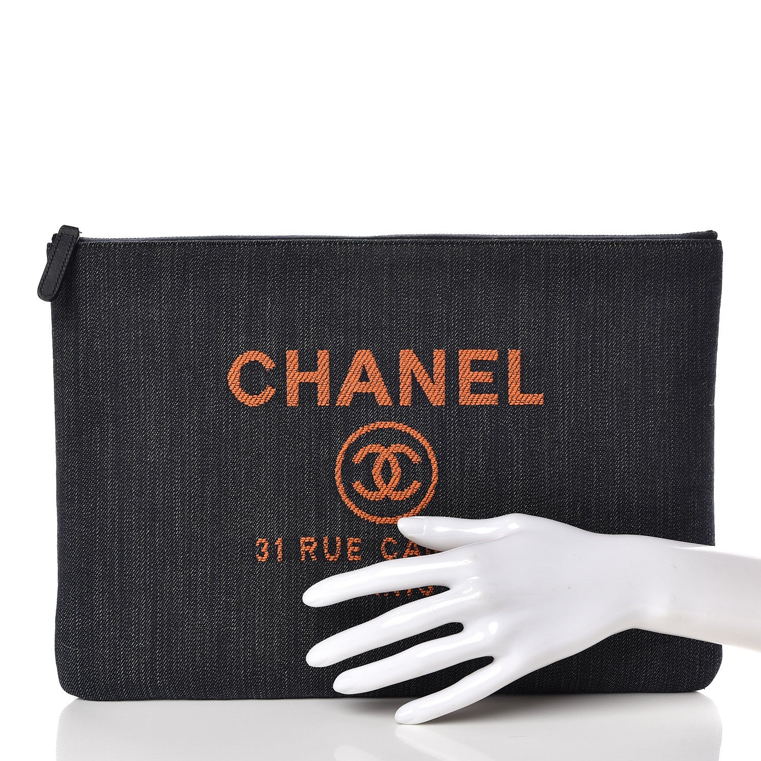 Chanel Denim Large Deauville Pouch Clutch Blue Orange 2 of 10