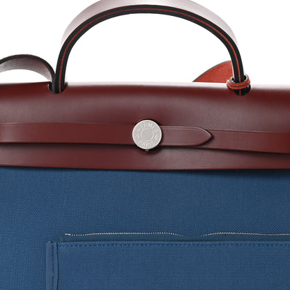 Hermes Vache Hunter Toile Militaire Herbag Zip 31 PM Bleu Agate Rouge H 7 of 10