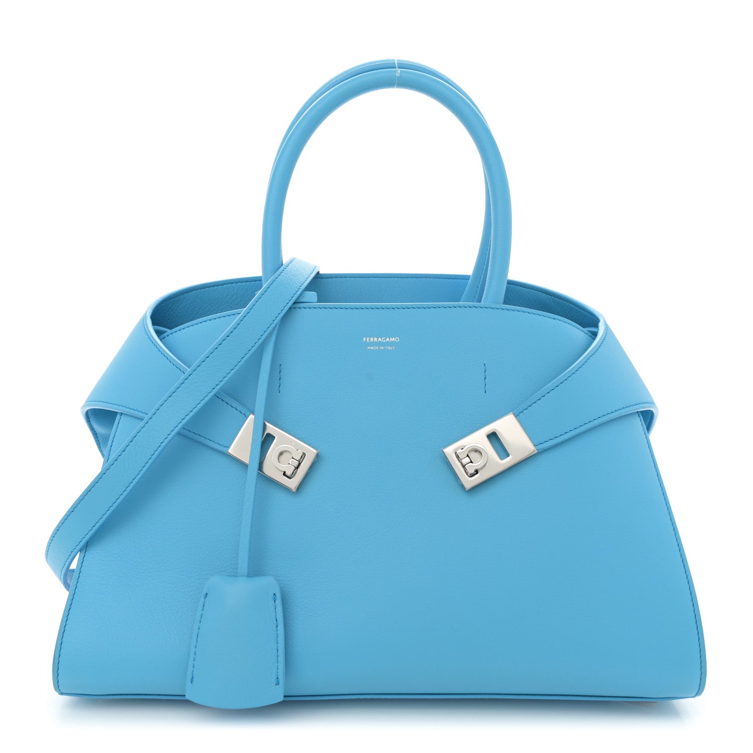Salvatore Ferragamo Natural Grain Calfskin Small Hug Bag Light Blue 1 of 9