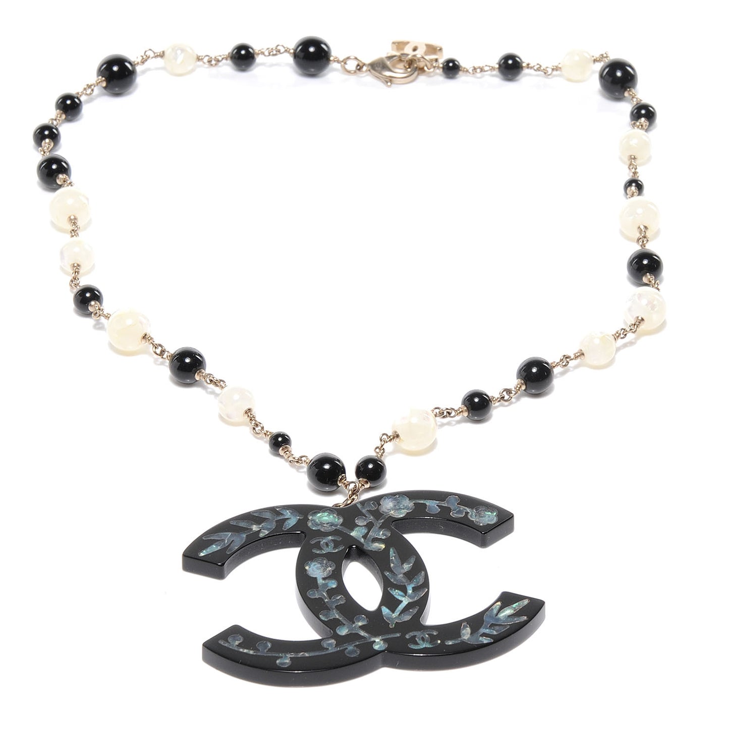 Beaded Mother of Pearl Oversized CC Necklace