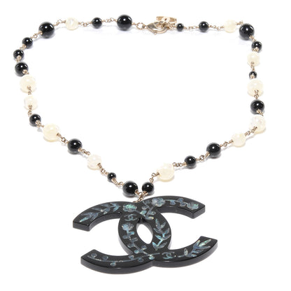 Chanel Beaded Mother of Pearl Oversized CC Necklace 3 of 4