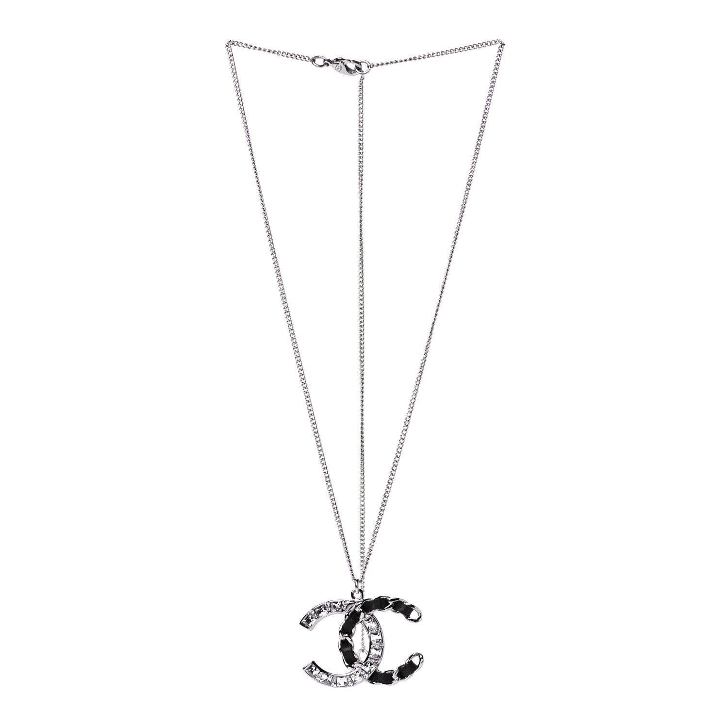 Chanel Lambskin Baguette Crystal CC Necklace Black Silver 2 of 4