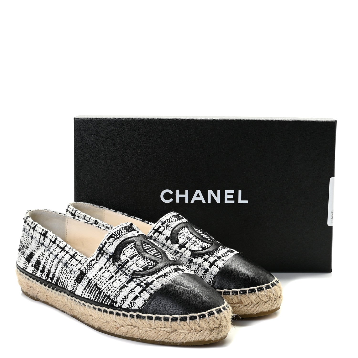 Chanel Tweed CC Espadrilles 39 Black White 11 of 11