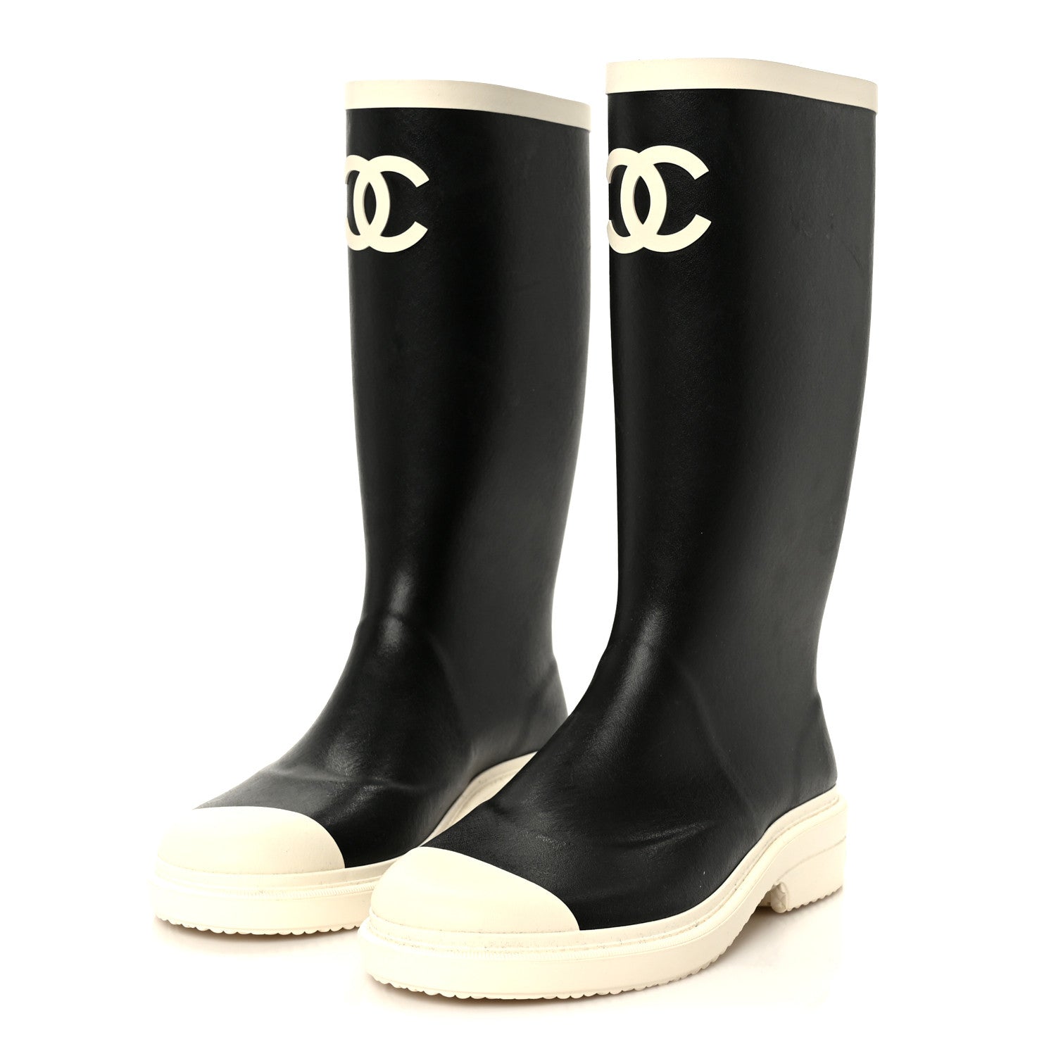 Chanel Caoutchouk CC High Boots 37 Black White 4 of 10