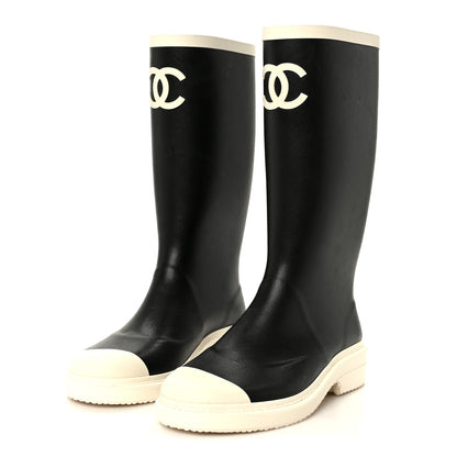 Chanel Caoutchouk CC High Boots 37 Black White 4 of 10