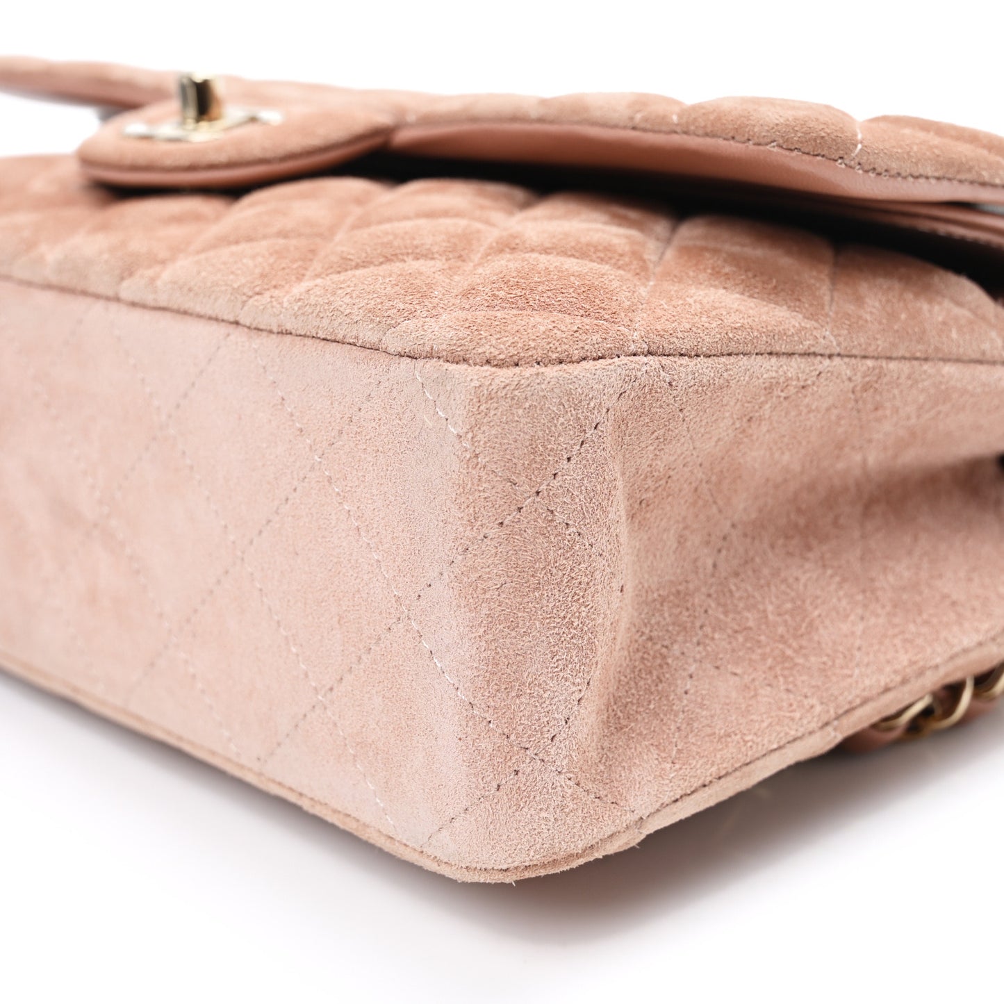 Suede Quilted Medium Double Flap Light Pink