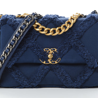 Chanel Cotton Canvas Quilted Medium Chanel 19 Flap Navy Blue 8 of 11