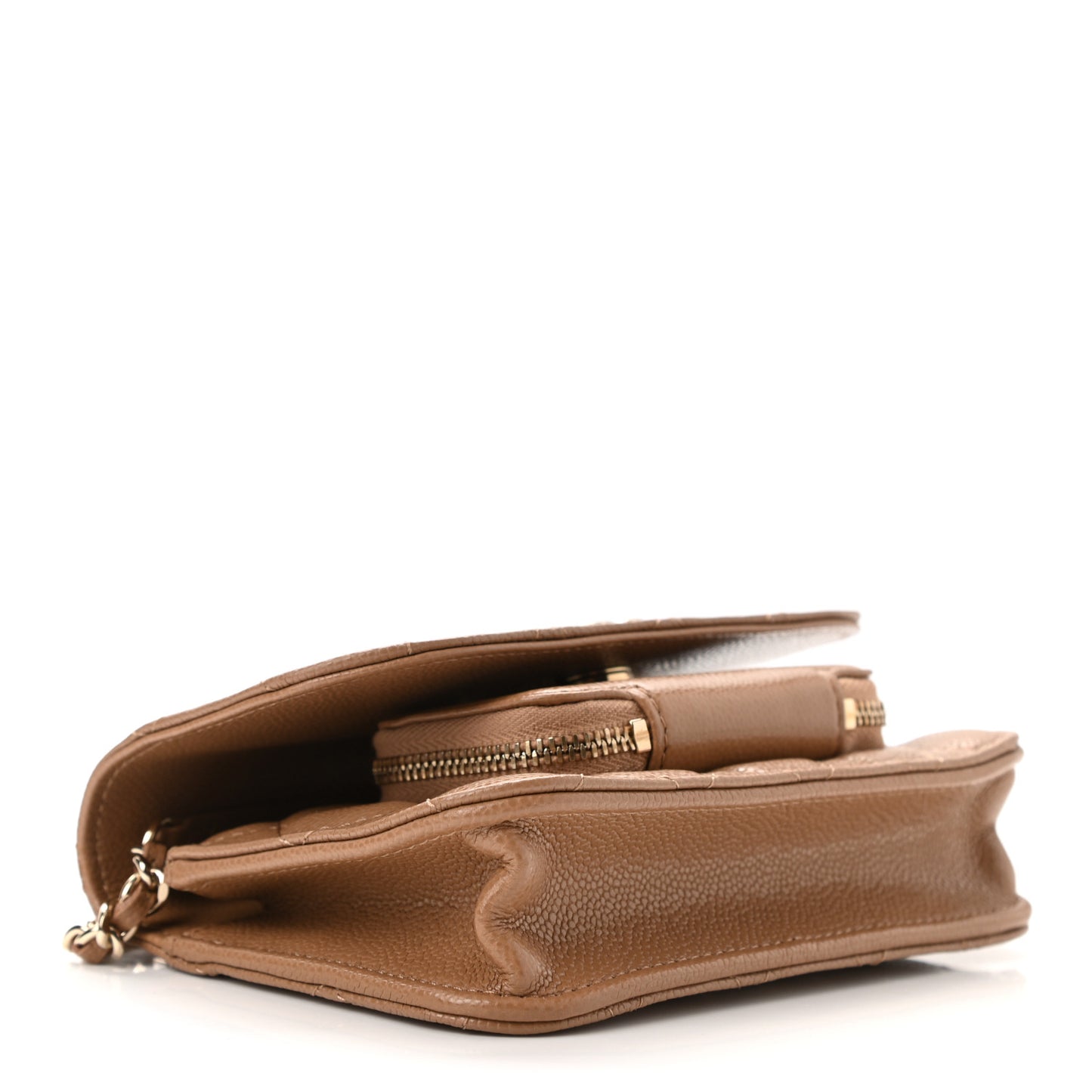 Caviar Quilted Business Affinity Clutch With Chain Flap Dark Beige