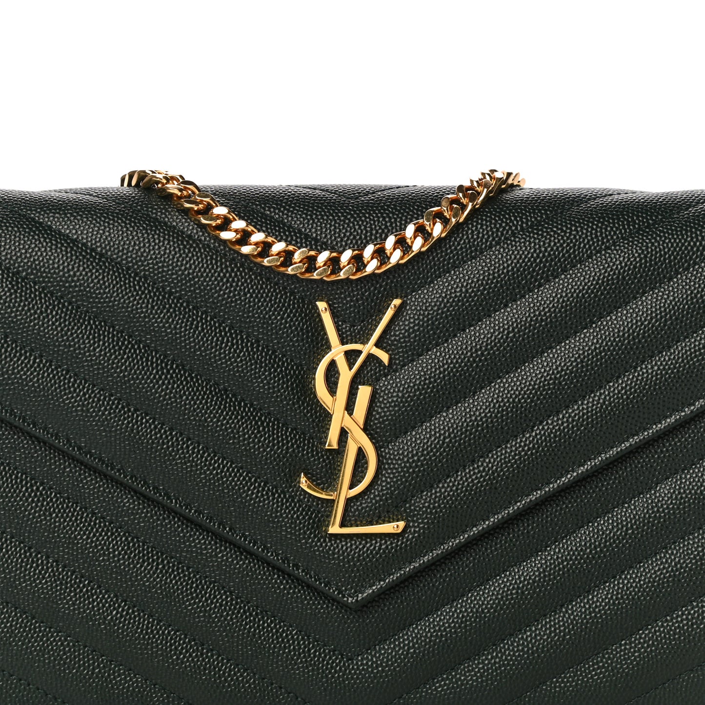 Grain De Poudre Matelasse Chevron Monogram Chain Wallet Dark Green