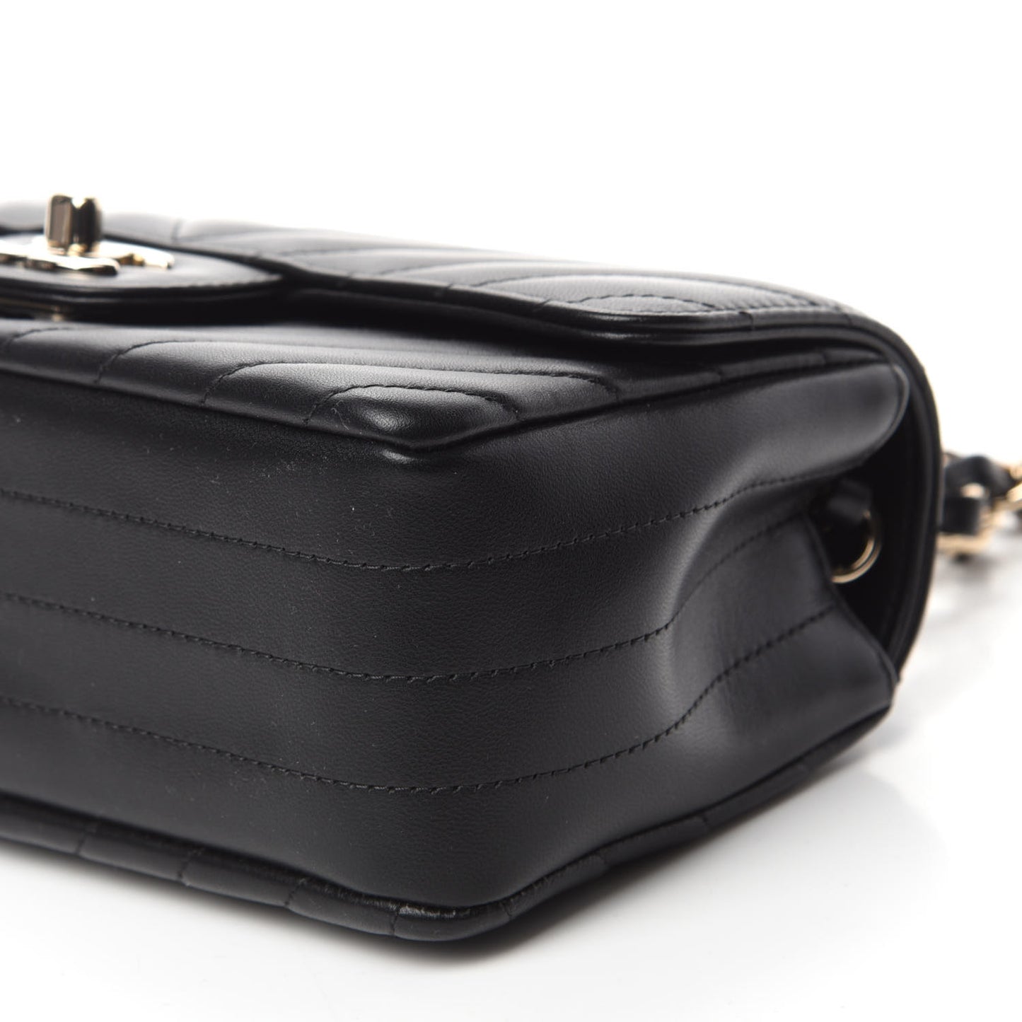 Lambskin Chevron Quilted Mini Rectangular Flap Black