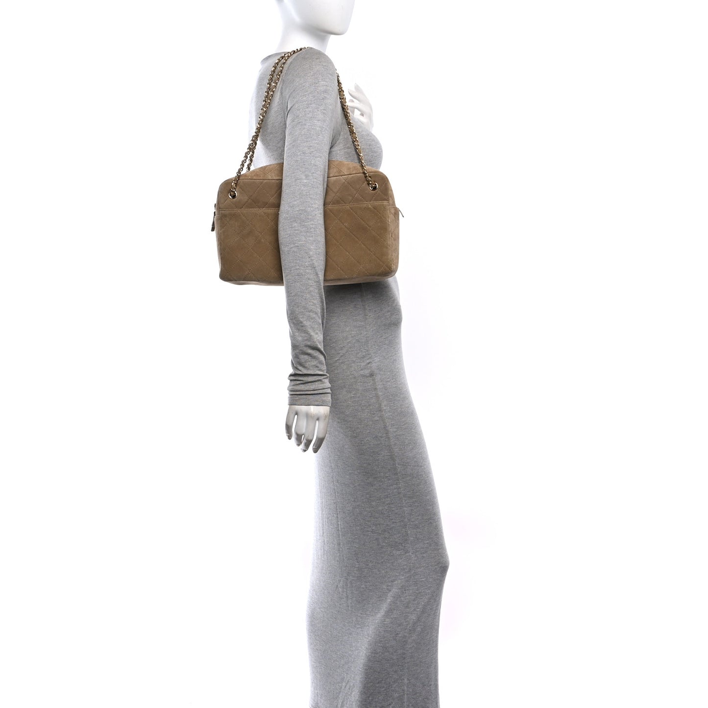 Suede Calfskin Quilted Camerissimo Case Beige