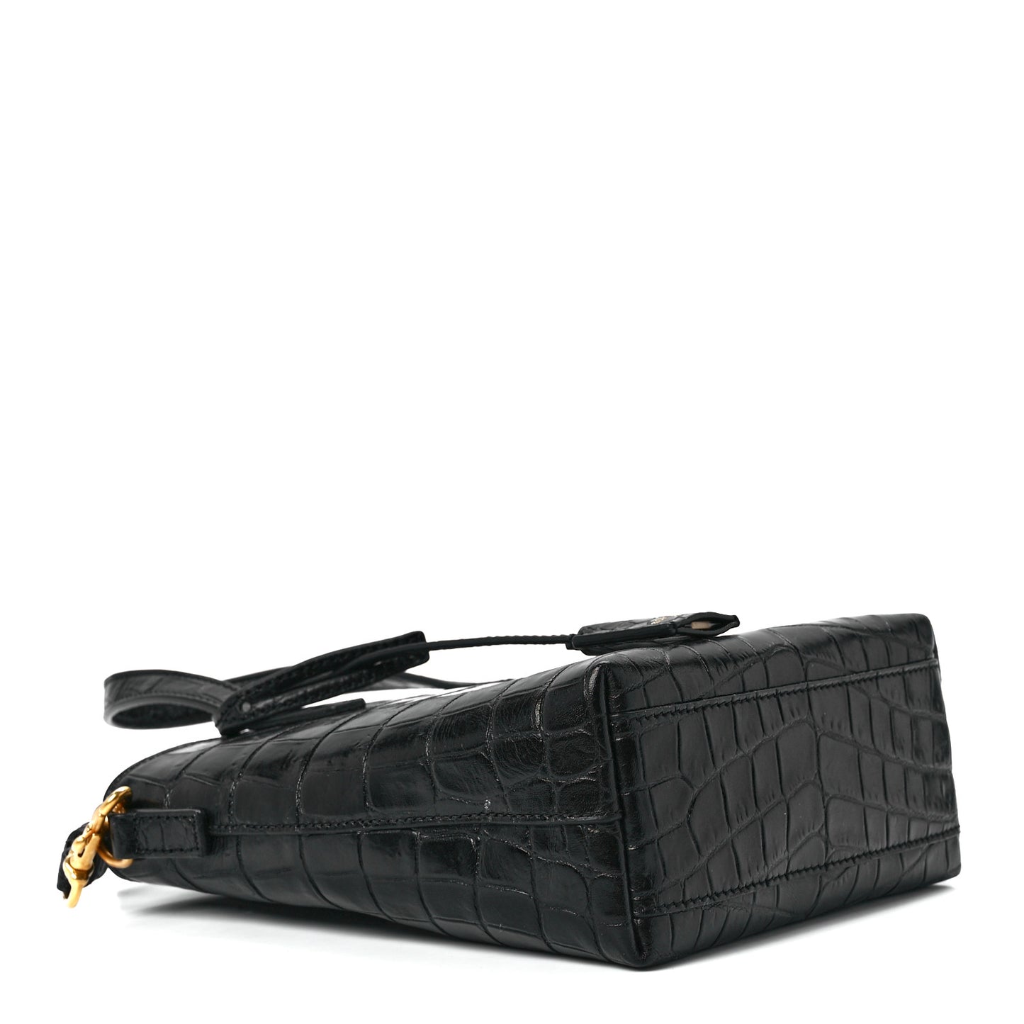 Calfskin Crocodile Embossed Paris Mini Toy Shopper Tote Black