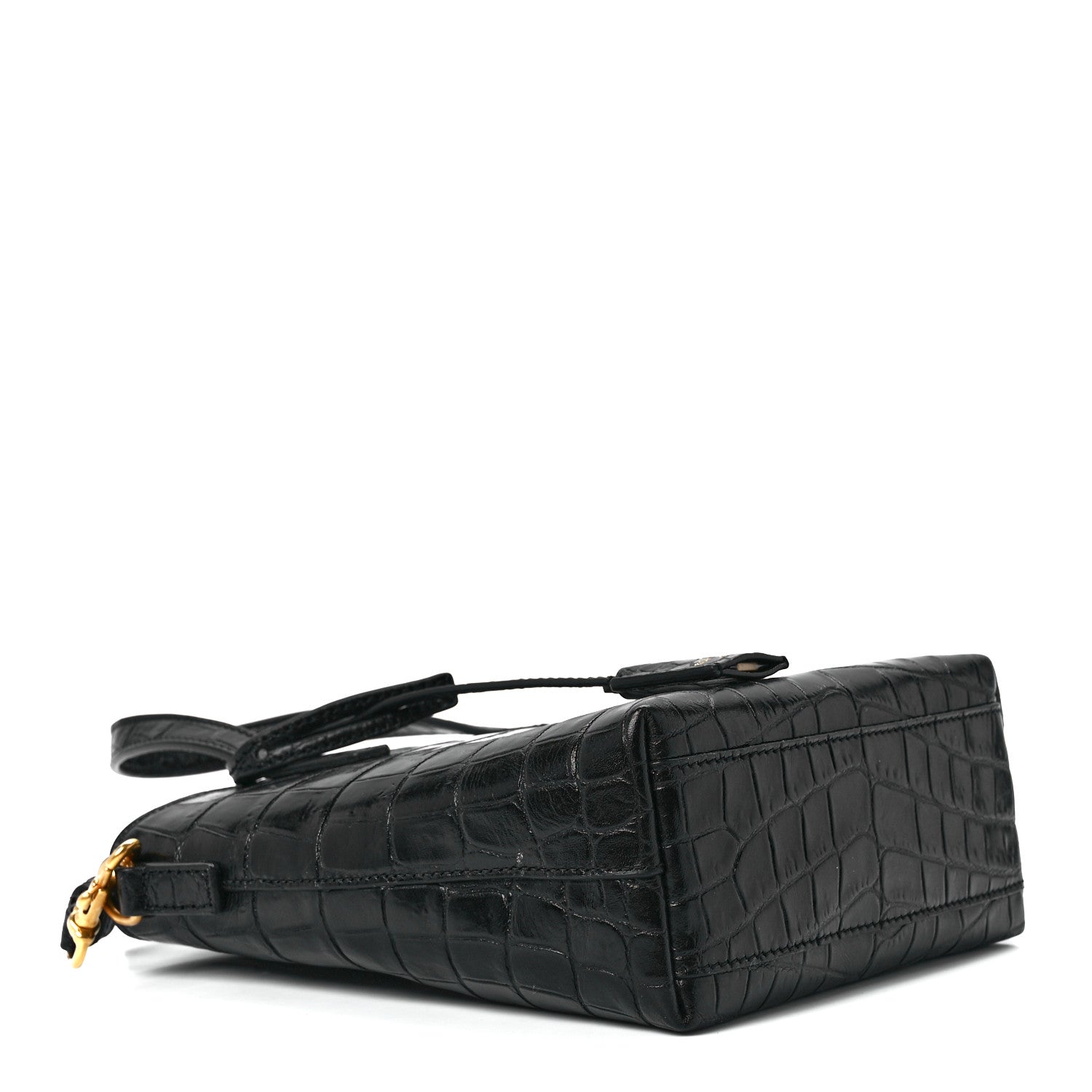 Saint Laurent Calfskin Crocodile Embossed Paris Mini Toy Shopper Tote Black 4 of 12