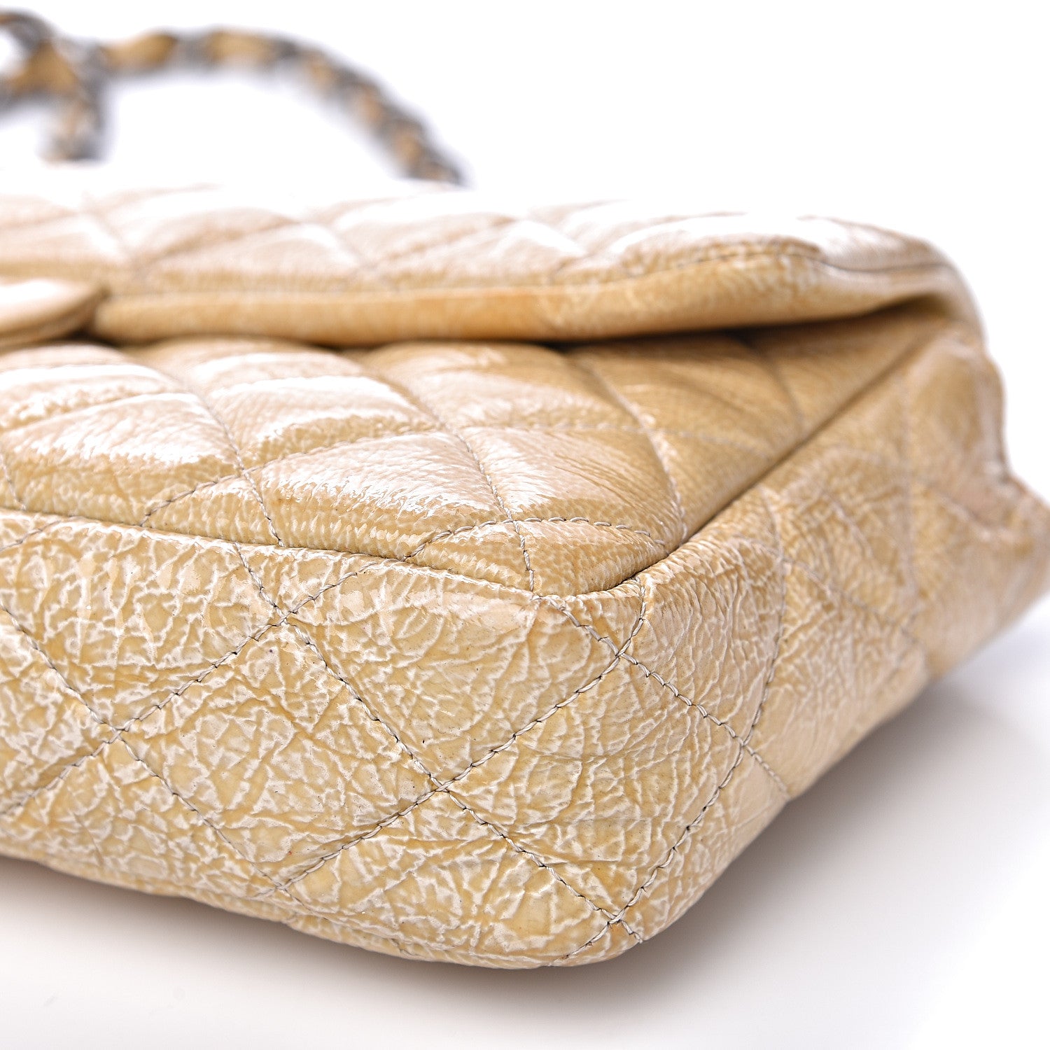 Chanel Crinkled Patent Calfskin Quilted East West Flap Light Beige 7 of 12