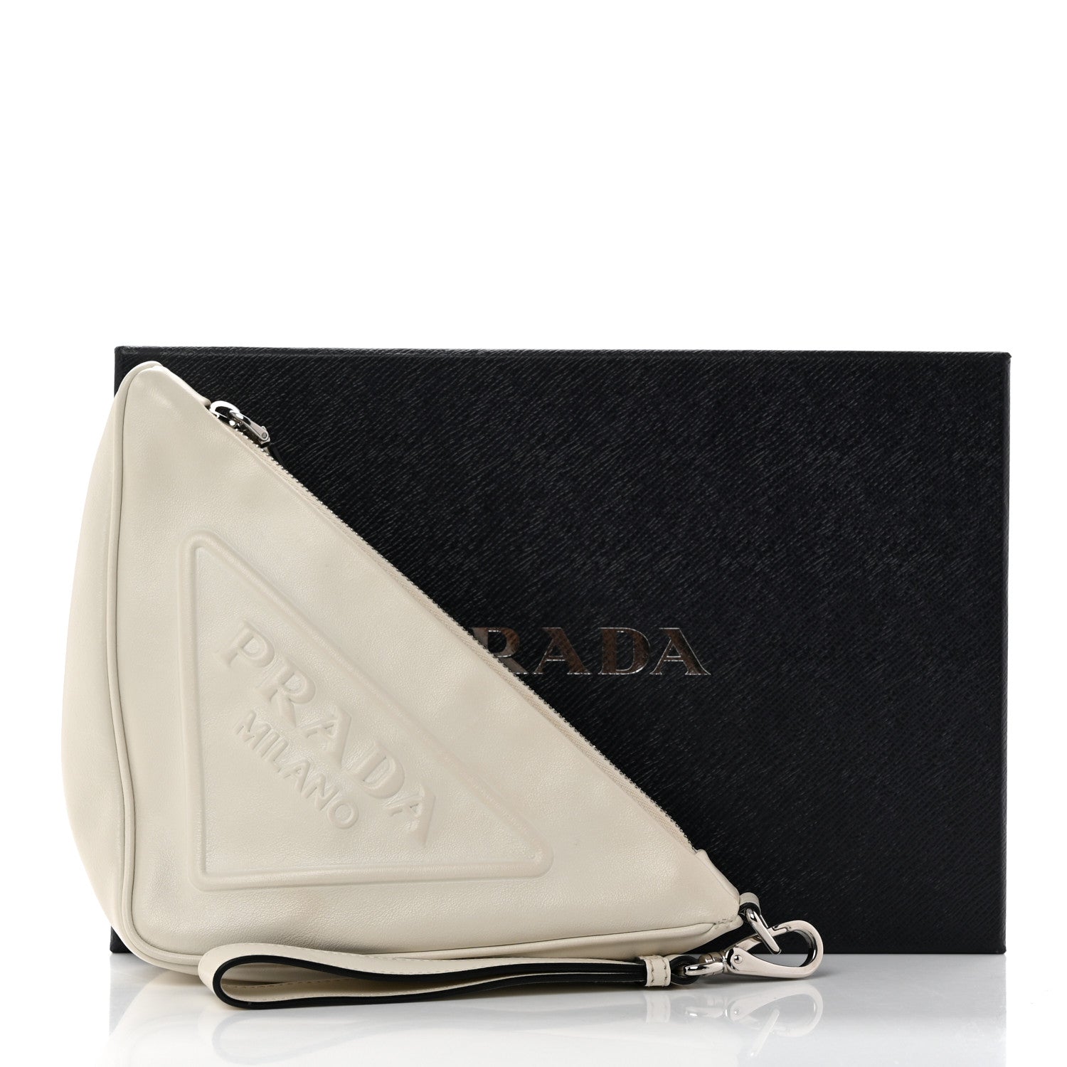 Prada Grace Lux Triangle Logo Embossed Triangle Wristlet Pouch White 9 of 9