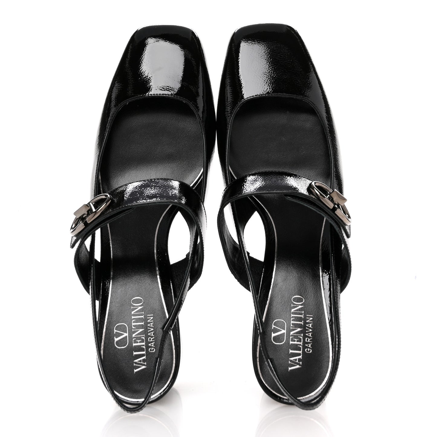 Wrinkled Patent Vlogo Turn Lock Slingback 65mm Pumps 40 Black