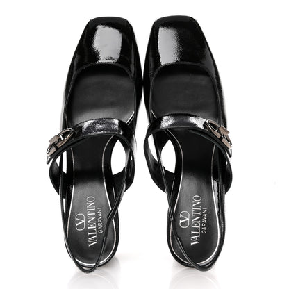 Valentino Garavani Wrinkled Patent Vlogo Turn Lock Slingback 65mm Pumps 40 Black 2 of 10