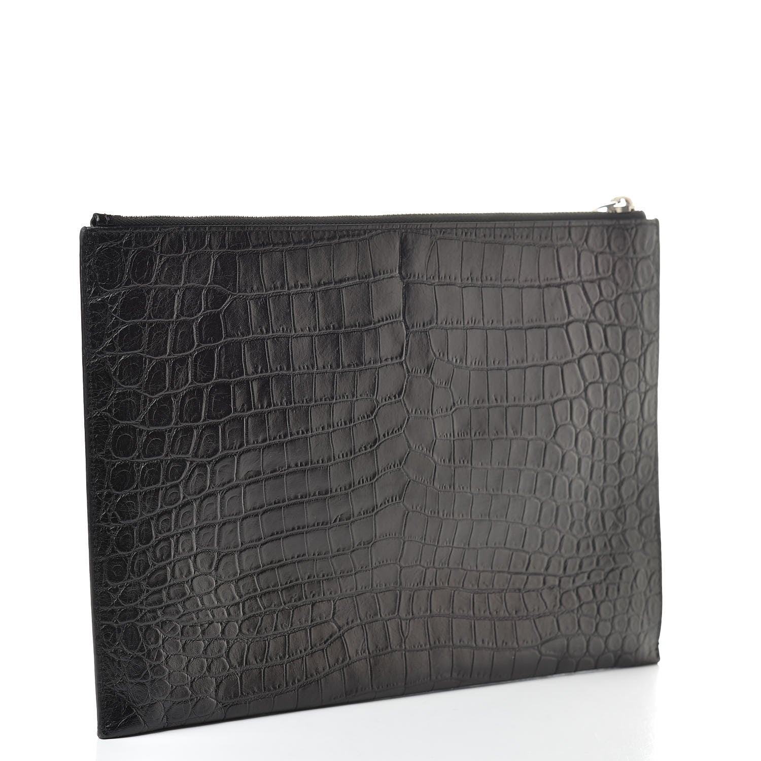 Saint Laurent Calfskin Crocodile Embossed Sac De Jour Carryall Pouch Black 3 of 7