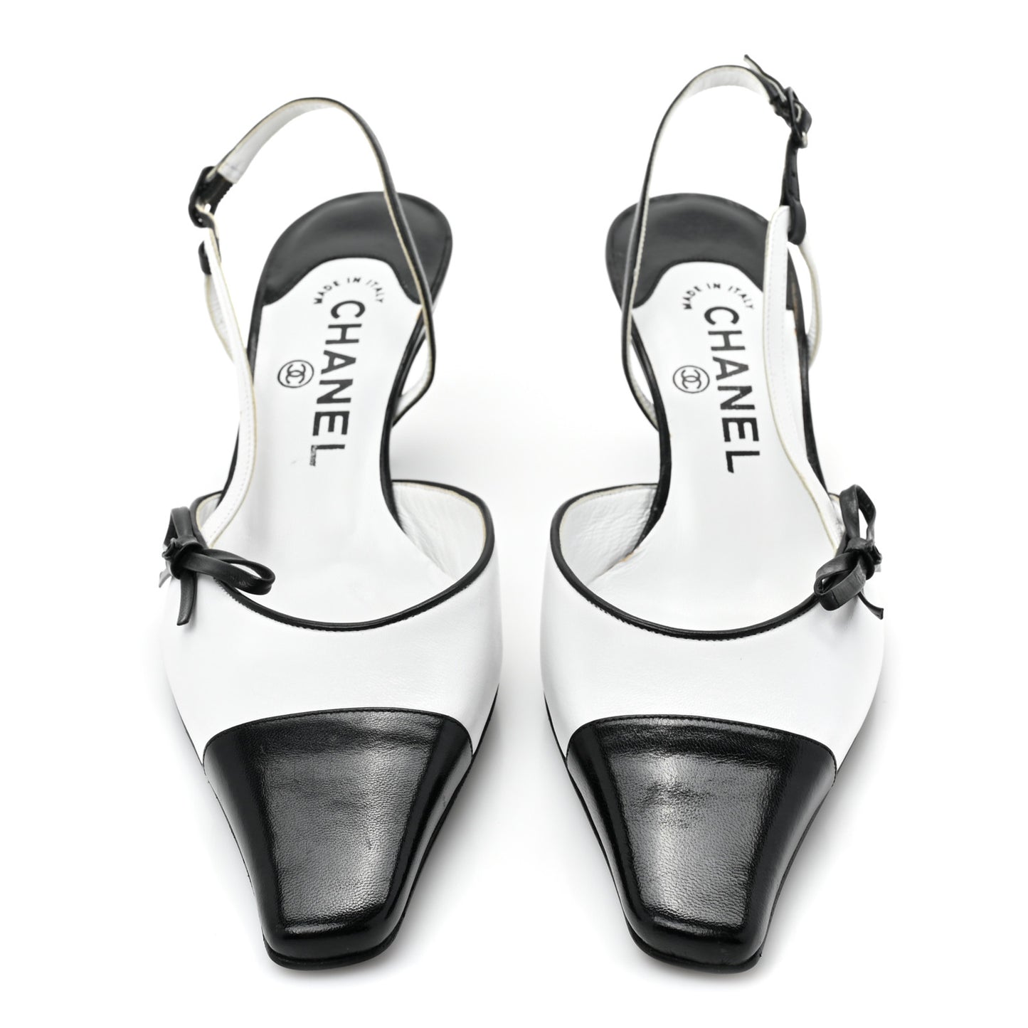 Lambskin Cap Toe Bow Slingback Pumps 36 White Black
