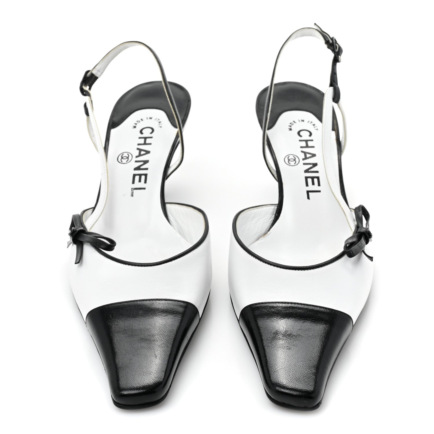 Chanel Lambskin Cap Toe Bow Slingback Pumps 36 White Black 2 of 12