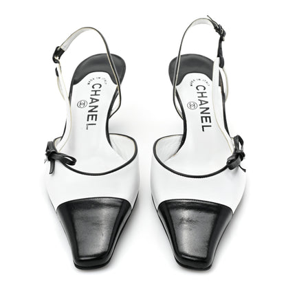 Chanel Lambskin Cap Toe Bow Slingback Pumps 36 White Black 2 of 12