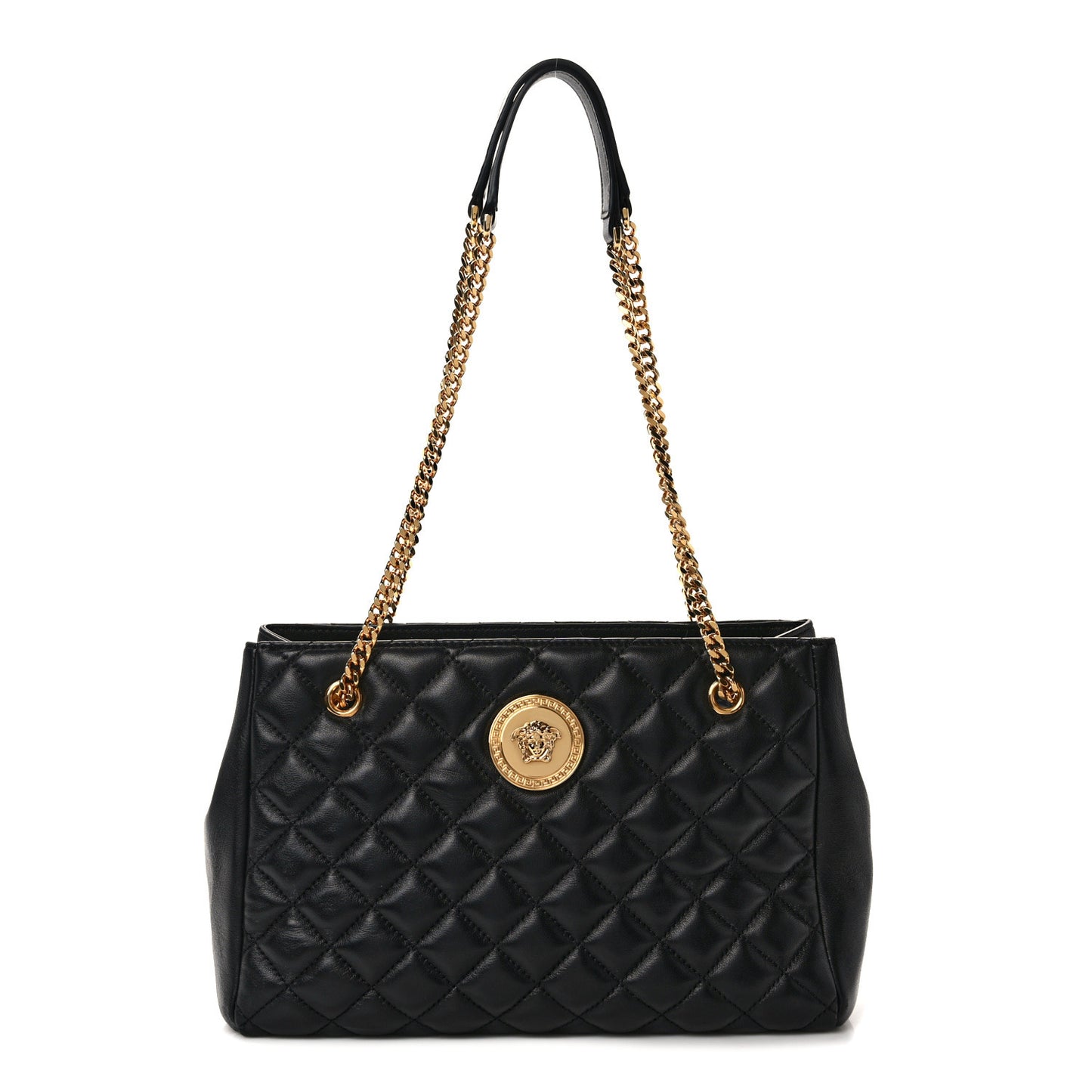Nappa Quilted Medusa Chain Shoulder Bag Black