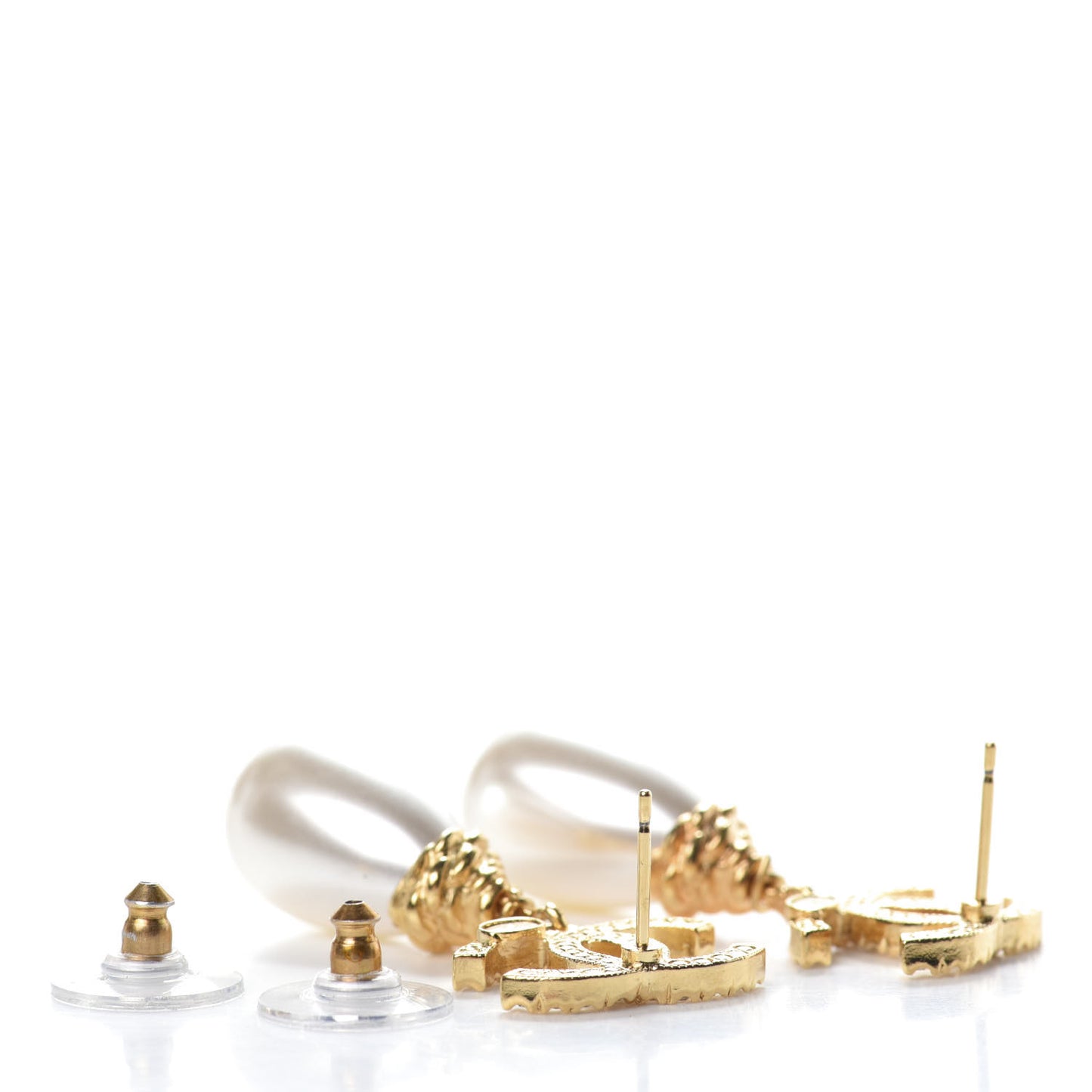Crystal Pearl CC Drop Earrings Gold